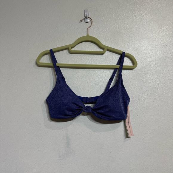 Aqua Swim Blue Metallic Twist Front Bikini Swim Top Sz M NWT - Picture 2 of 9